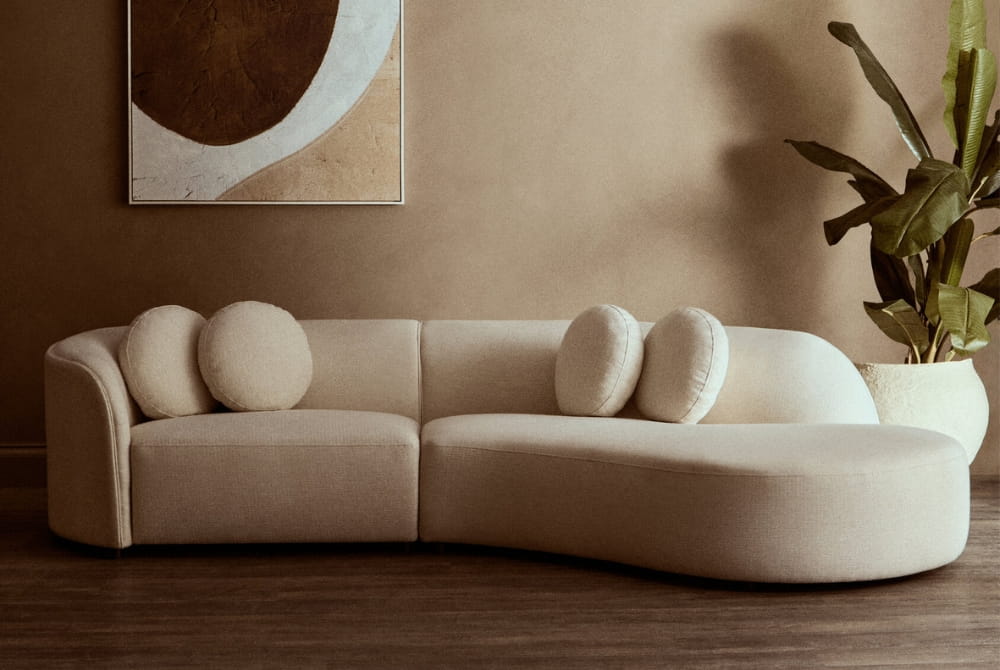  Ovada Cream Linen 3 Seater Curved Sofa