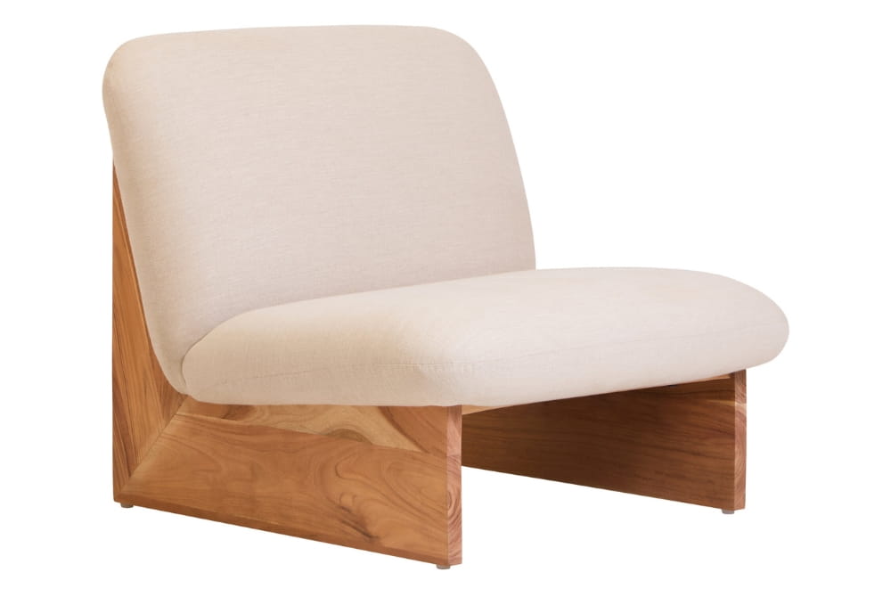 Parova Cream Linen Textured Armless Chair With Wood Base