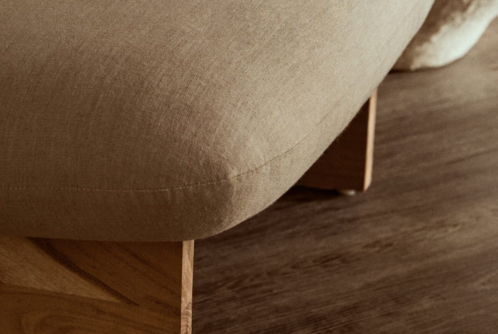 Parova Cream Linen Textured Armless Chair With Wood Base