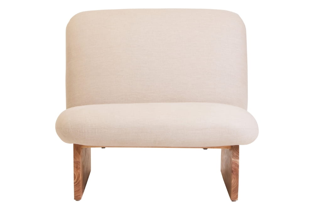 Parova Cream Linen Textured Armless Chair With Wood Base