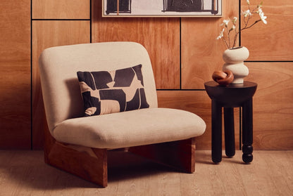 Parova Cream Linen Textured Armless Chair With Wood Base