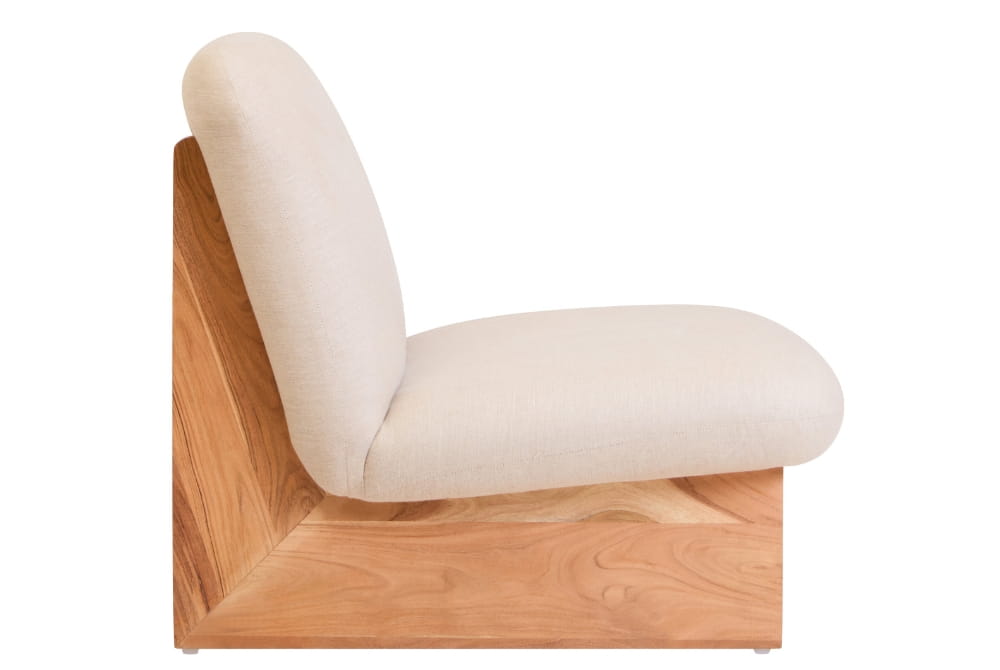 Parova Cream Linen Textured Armless Chair With Wood Base