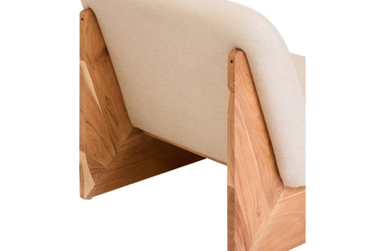 Parova Cream Linen Textured Armless Chair With Wood Base