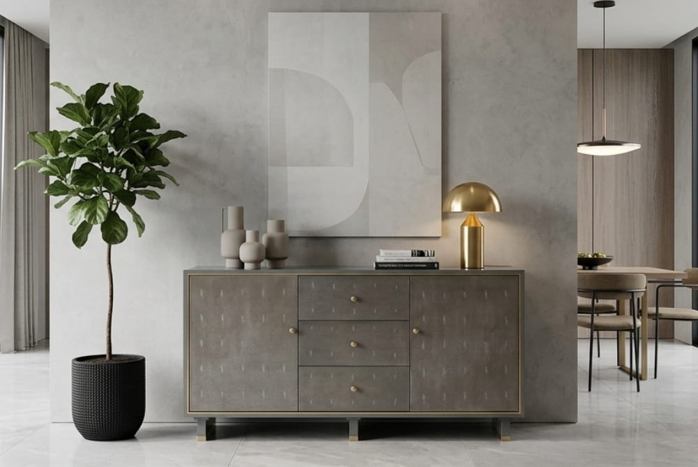 Pembrooke Grey Shagreen Effect Three Drawer Sideboard