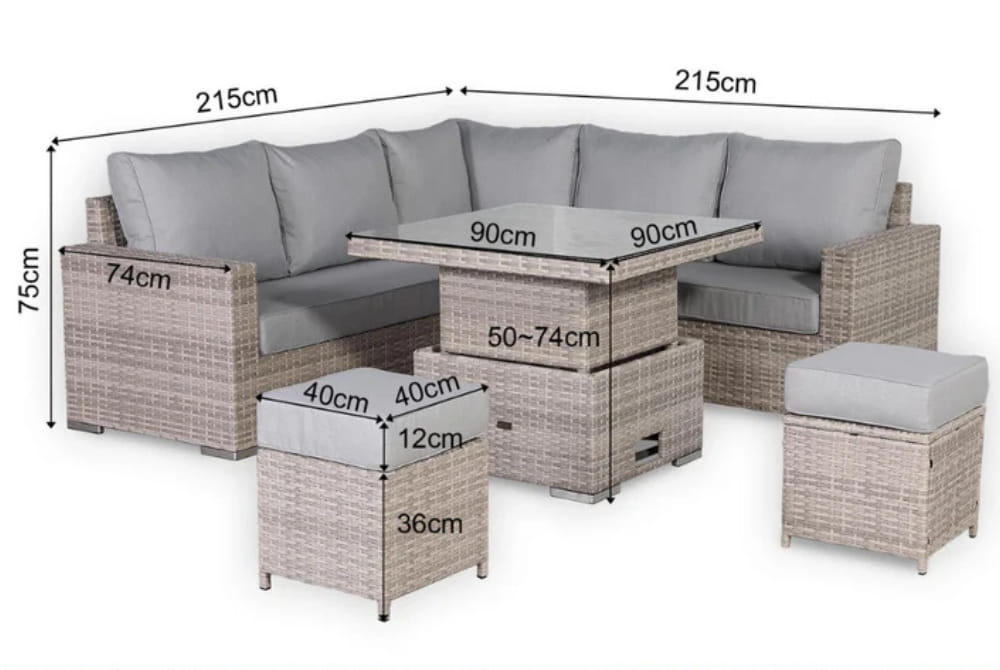 Verona Square Corner Dining Set with Rising Table