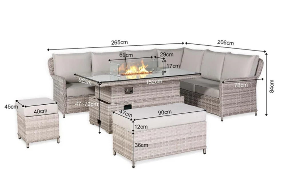 Verona Large Right-Hand Corner Sofa Set with Rising Fire Pit Table