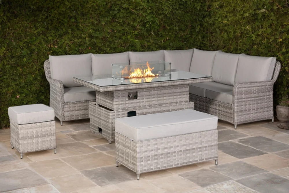 Verona Large Right-Hand Corner Sofa Set with Rising Fire Pit Table