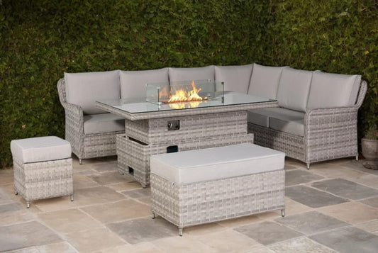 Verona Large Right-Hand Corner Sofa Set with Rising Fire Pit Table