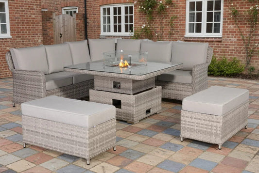 Verona Large Equal Corner Sofa Set with Rising Firepit Table