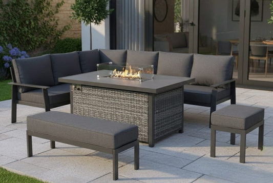 Monaco Large Corner Dining Set with Firepit Table (Left Hand)