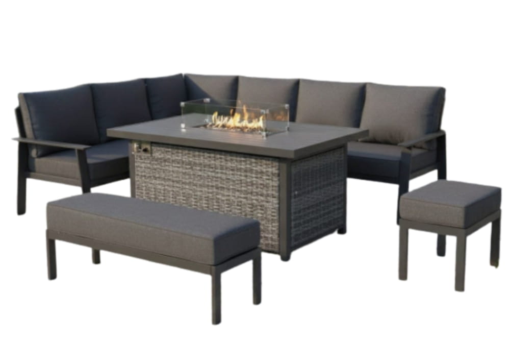 Monaco Large Corner Dining Set with Firepit Table (Left Hand)