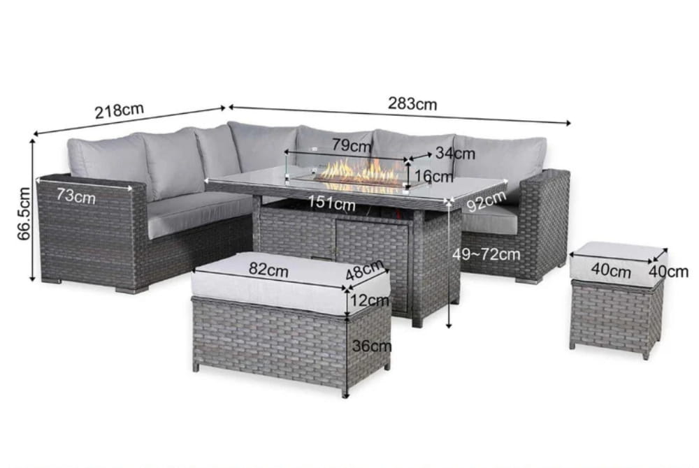 Milan Corner Dining Set with Firepit Table