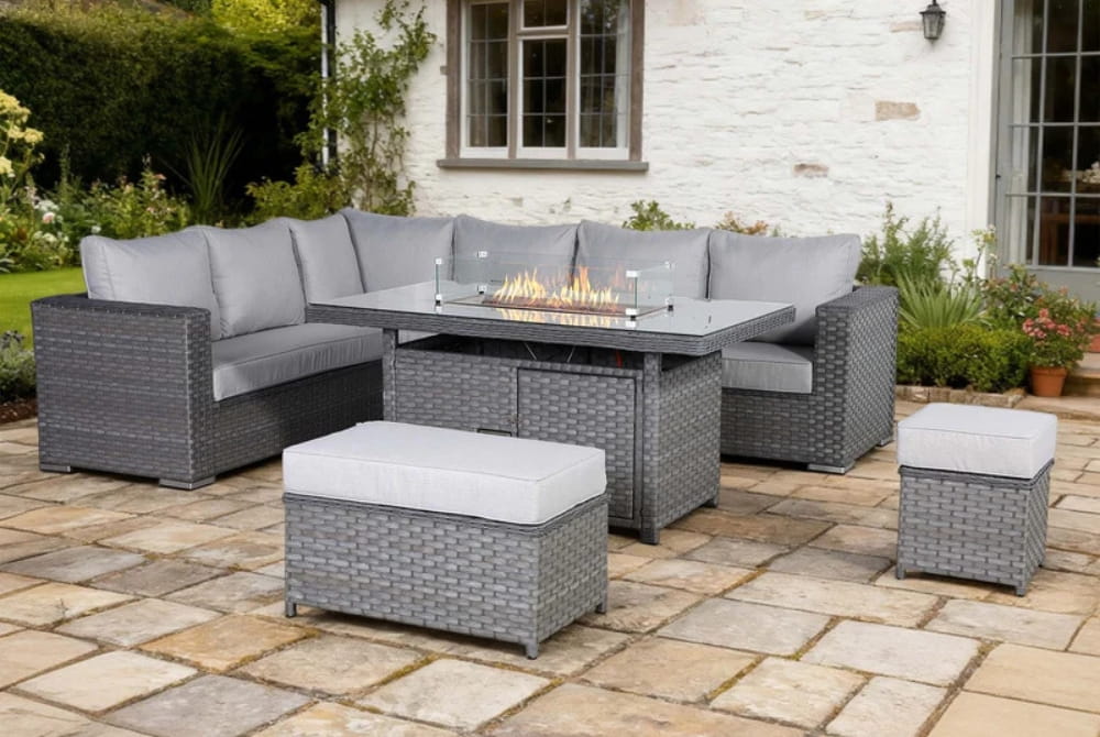 Milan Corner Dining Set with Firepit Table