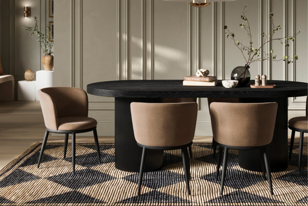 Rina Black Dining Table with 6 Nova Mole Chairs
