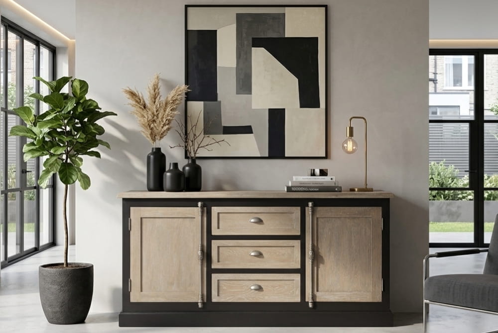 Riviera Grey Wash and Antique Black Sideboard