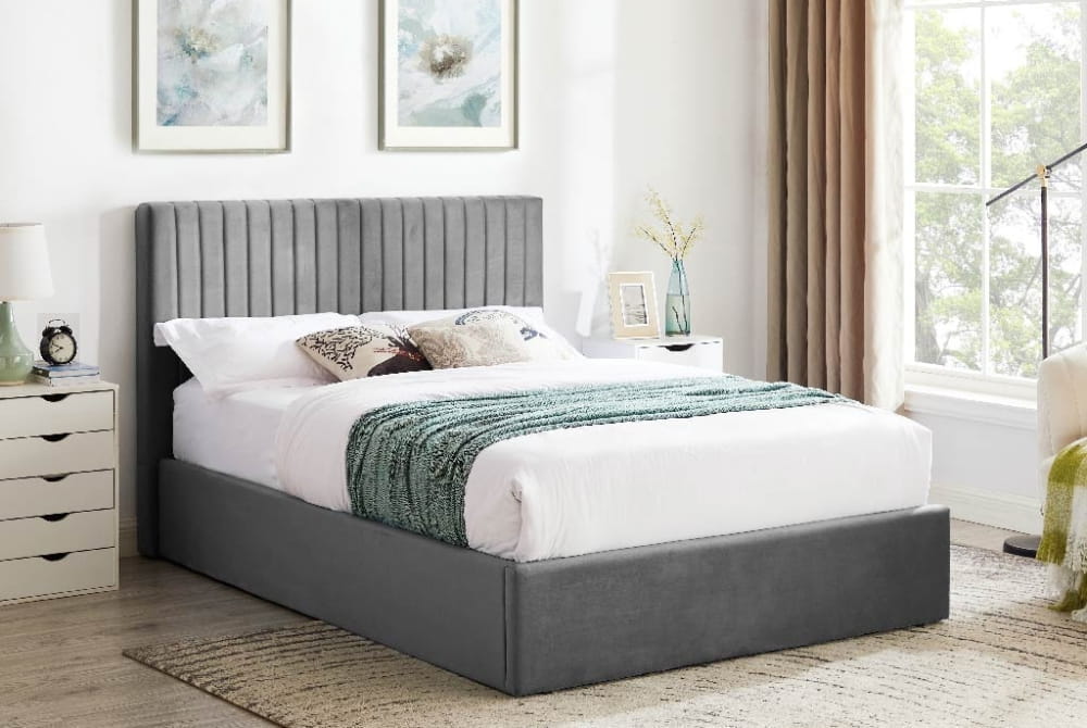 Ophelia Smoked Grey Velvet Ottoman Bed