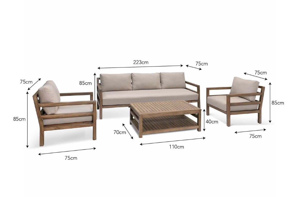 Sandridge 3 Seater Sofa Set - Acacia Wood, Dark Natural