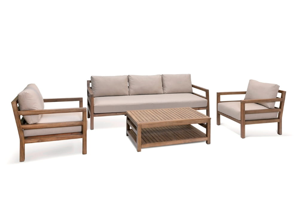 Sandridge 3 Seater Sofa Set - Acacia Wood, Dark Natural