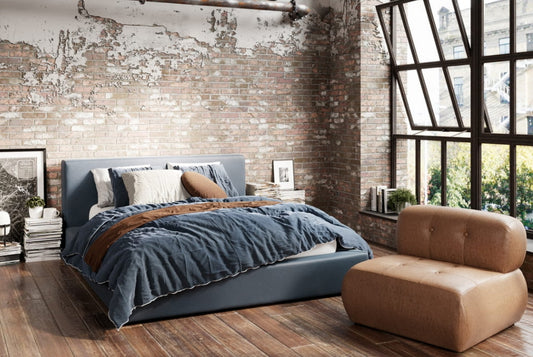 Soho Ink Blue Upholstered Double Bed