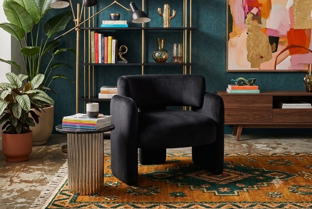 The Cadence Black Velvet Curved Chair