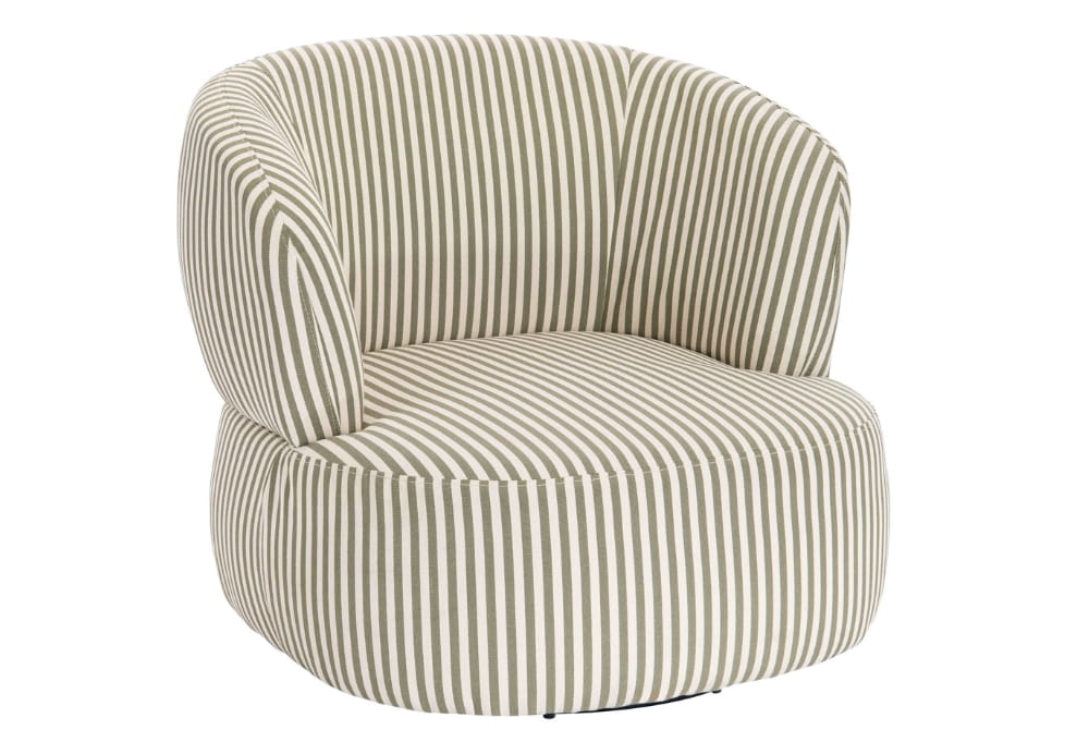 The Oasis Olive Green and White Stripe Swivel Lounge Chair
