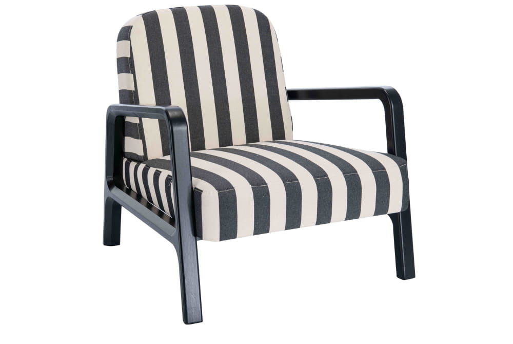 The Seafarer Black and White Stripe Armchair with Wooden Frame