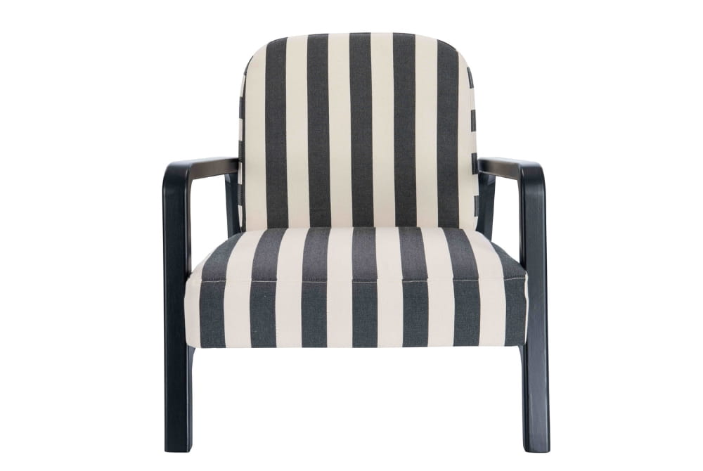 The Seafarer Black and White Stripe Armchair with Wooden Frame
