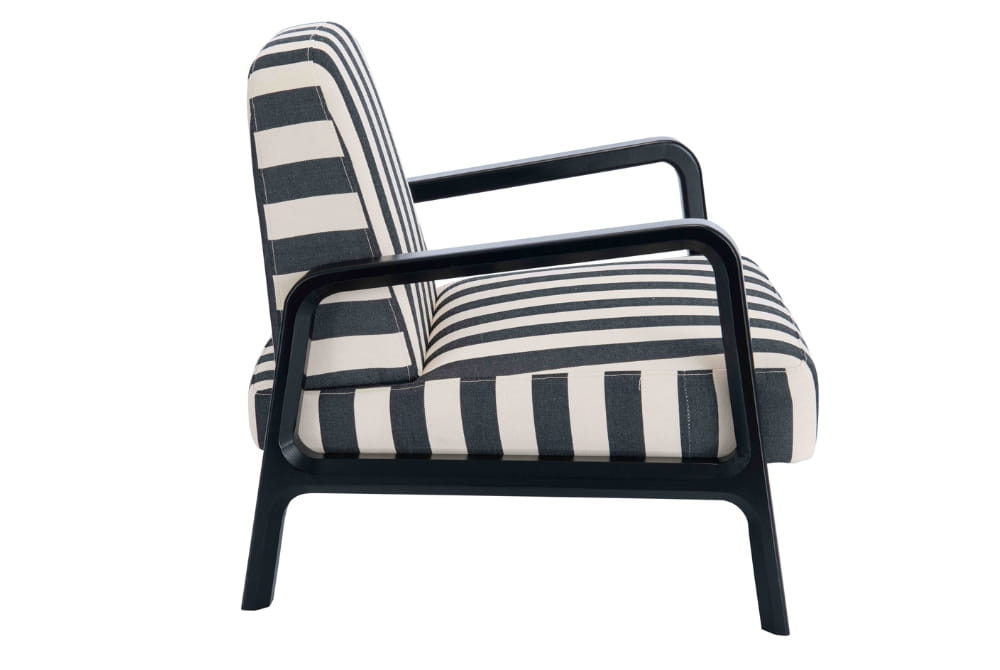 The Seafarer Black and White Stripe Armchair with Wooden Frame