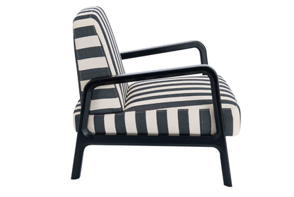 The Seafarer Black and White Stripe Armchair with Wooden Frame