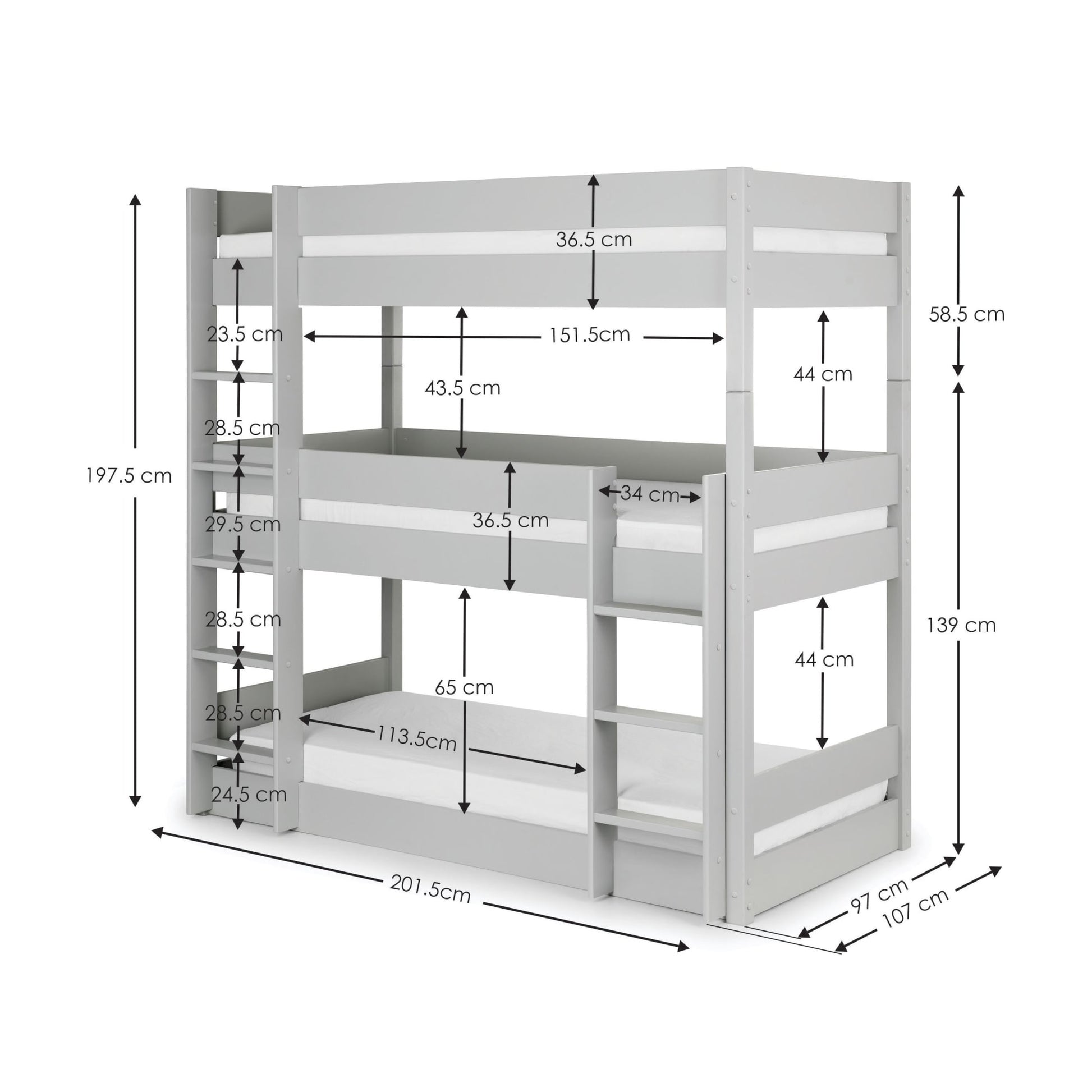 Trio Bunk Bed Dove Grey