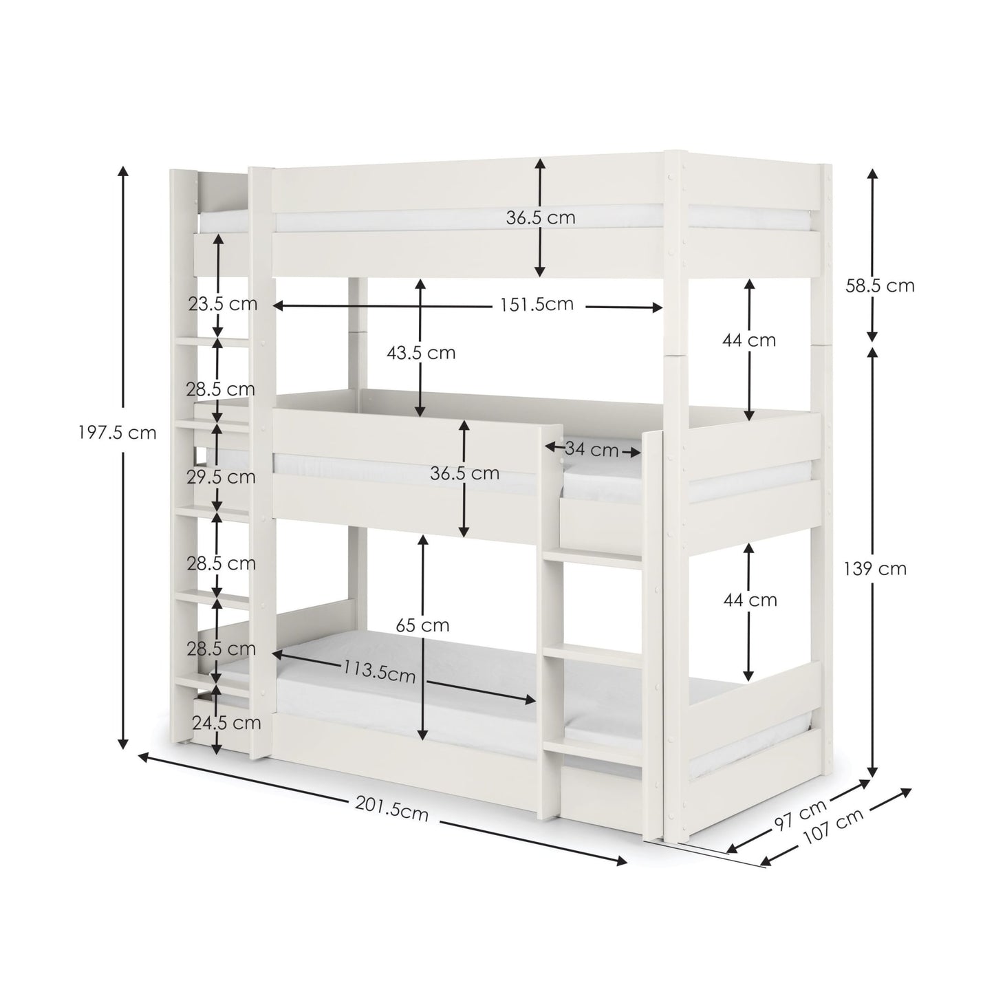 Trio Bunk Bed Surf White