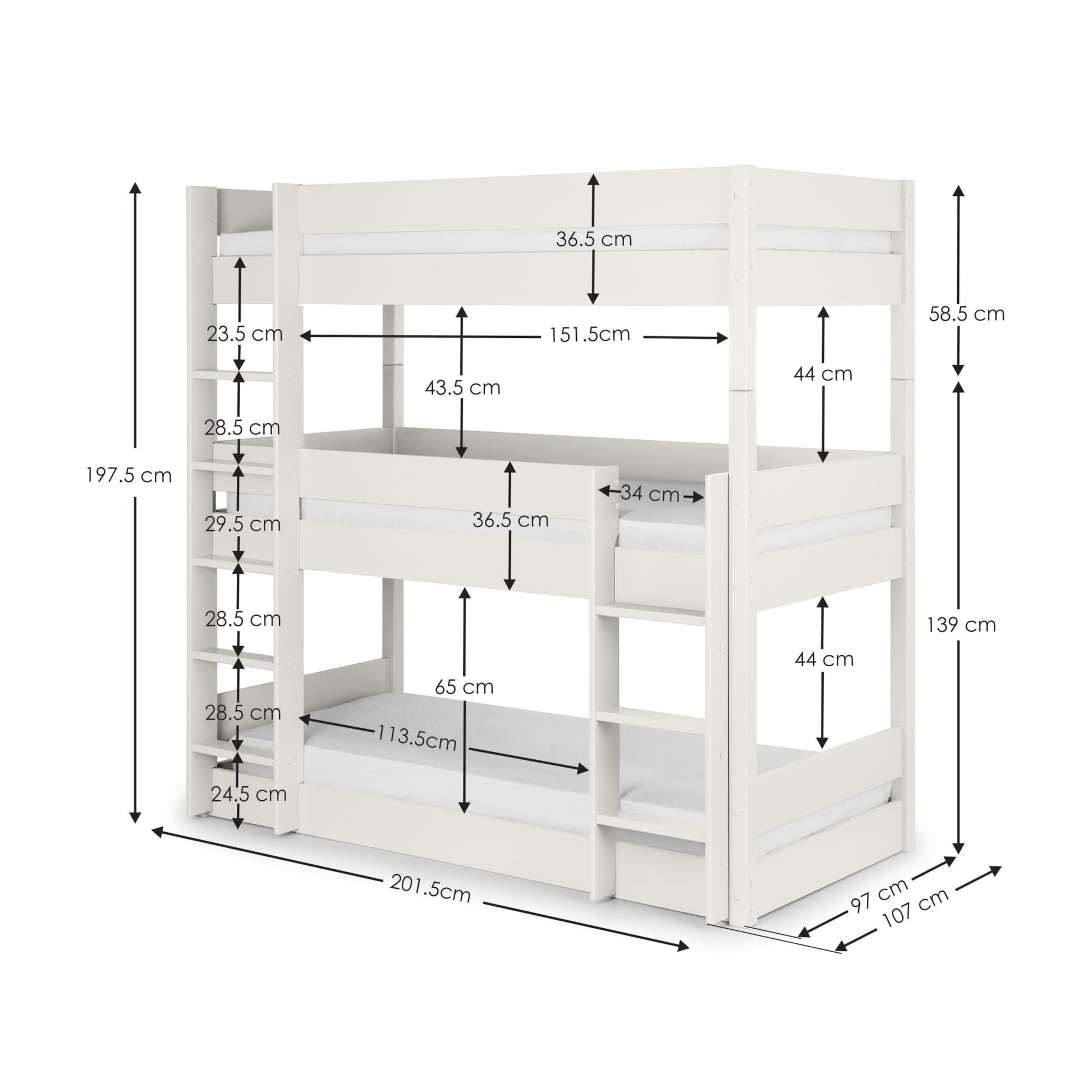 Trio Bunk Bed Surf White