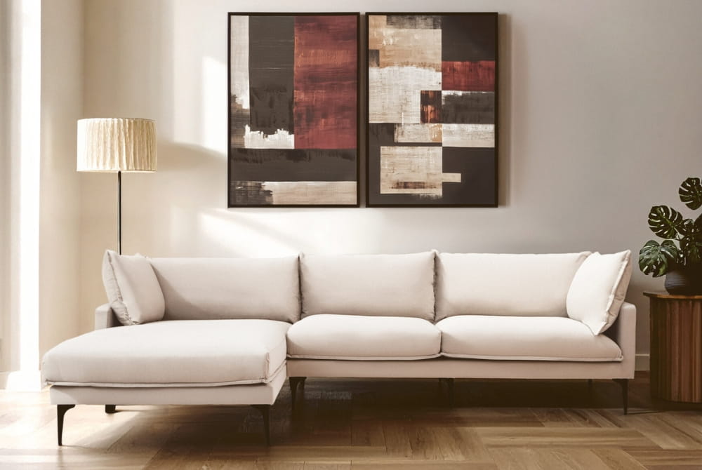 Troyes Cream Three Seat Left Chaise Sofa