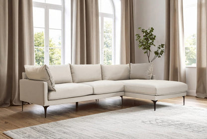 Troyes Cream Three Seat Right Chaise Sofa