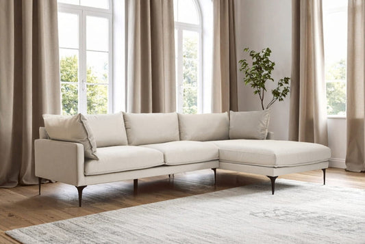 Troyes Cream Three Seat Right Chaise Sofa