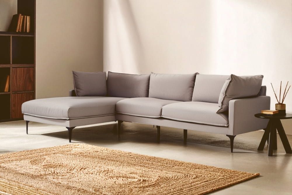 Troyes Grey Three Seat Left Chaise Sofa