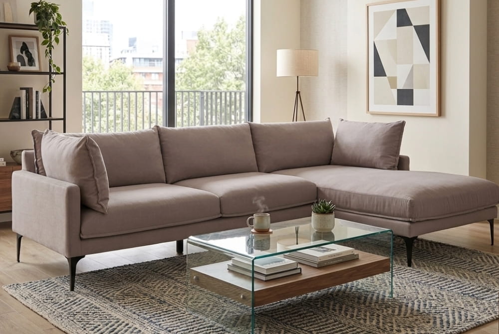  Troyes Grey Three Seat Right Chaise Sofa