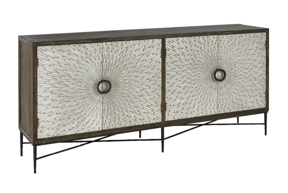 Valencia Grey Wash Recycled Elm Wood 4 Door Sideboard