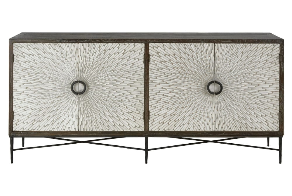 Valencia Grey Wash Recycled Elm Wood 4 Door Sideboard