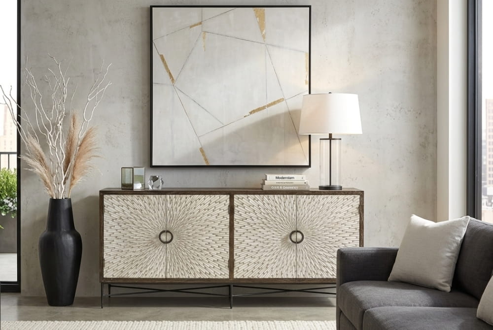 Valencia Grey Wash Recycled Elm Wood 4 Door Sideboard