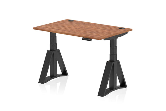 Air Height Adjustable Walnut Desk With Cable Ports With Piste Foot