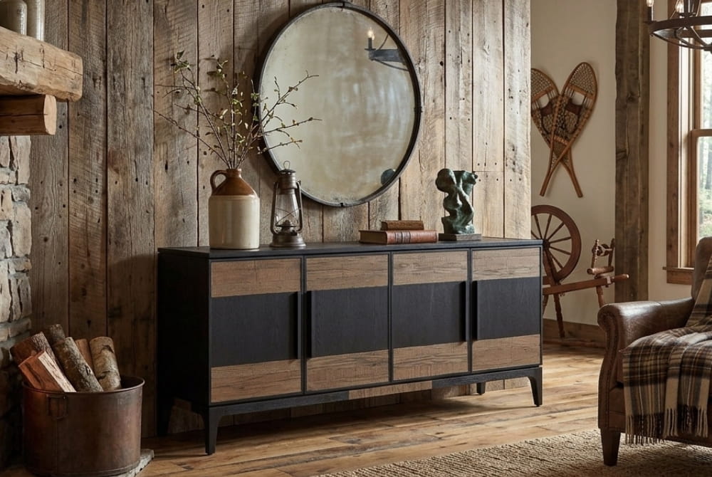 Waverley Black and Natural Oak Wood 4 Door Sideboard