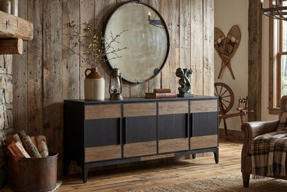 Waverley Black and Natural Oak Wood 4 Door Sideboard
