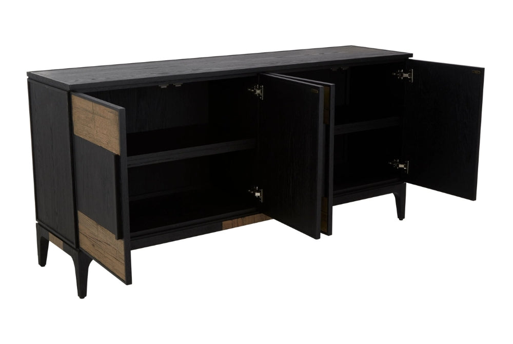 Waverley Black and Natural Oak Wood 4 Door Sideboard