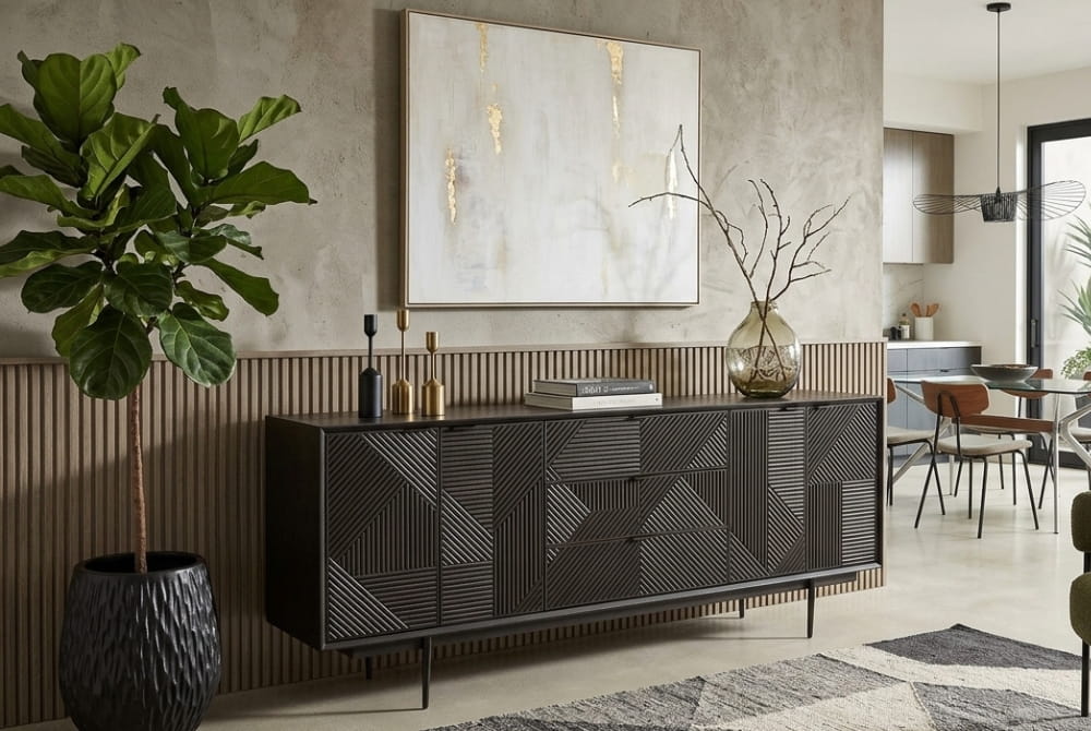 Westbourne Black Finish Sideboard with 4 Doors and 3 Drawers