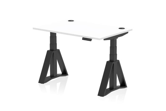 Air Height Adjustable White Desk With Cable Ports With Piste Foot
