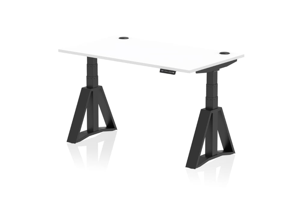 Air Height Adjustable White Desk With Cable Ports With Piste Foot