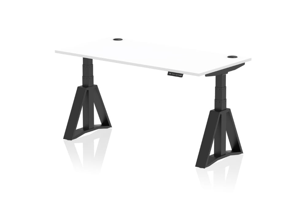 Air Height Adjustable White Desk With Cable Ports With Piste Foot