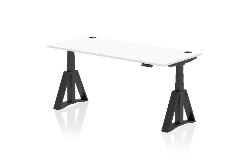 Air Height Adjustable White Desk With Cable Ports With Piste Foot