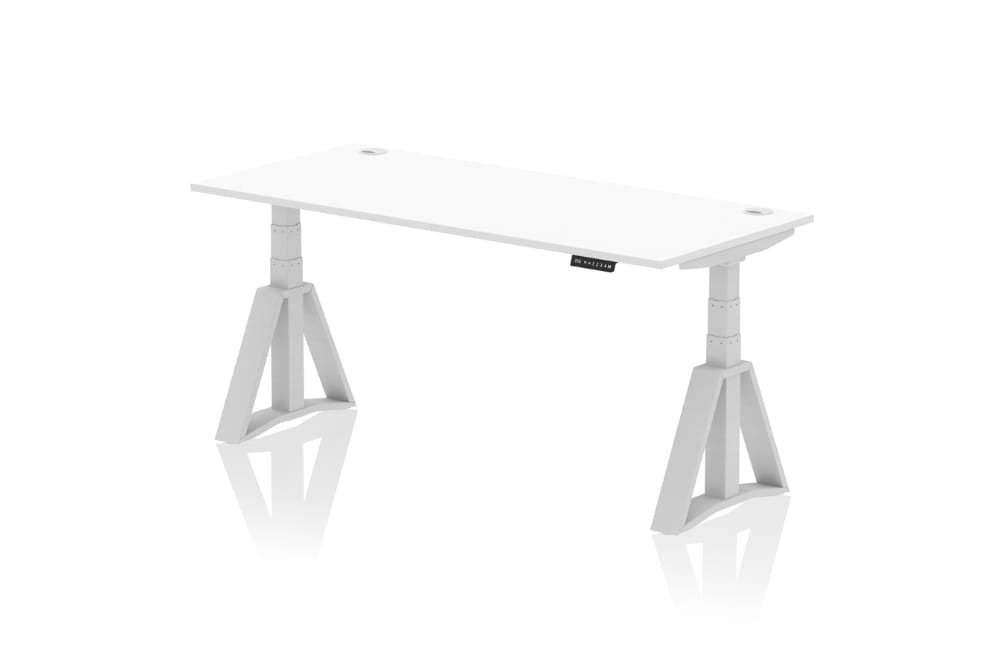 Air Height Adjustable White Desk With Cable Ports With Piste Foot